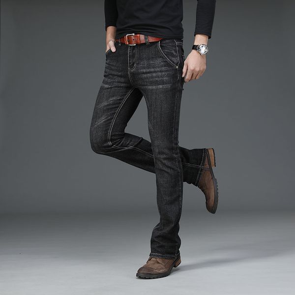 

men's flared trousers loose style designer classic black jeans stretch, Blue