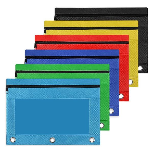 

pencil bags 6 pack 3 ring zipper pouch colorful fabric case sturdy and durable binder with clear window suitable