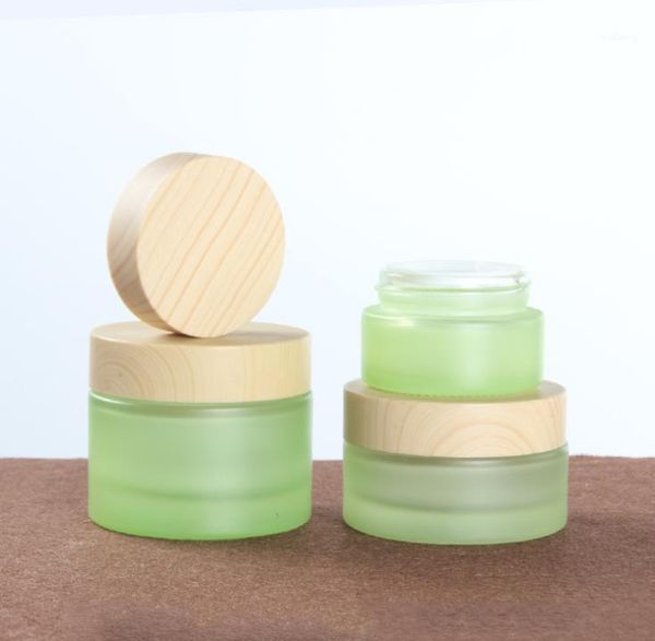 

storage bottles & jars 20g/20ml green colour frosted empty cosmetic cream jar bottle wood cap/cosmetics glass 30g 50g 100pcs sn341