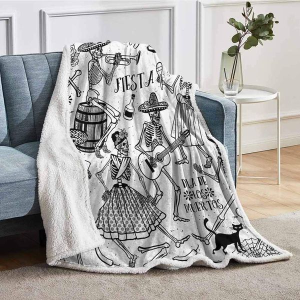 

Couch Throw Blanket Dead Dancers Themed Woman and Man Skeleton Icon Playing Music Design Blanket ladders for The Living