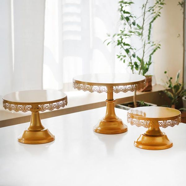

other bakeware s m l golden lace cake stand sets wedding birthday cakes cupcakes plates coffee baking shop dessert tray metal