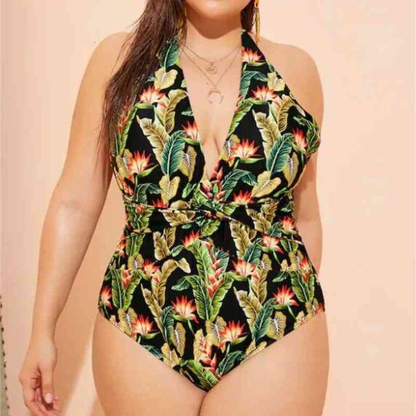 

2021 large women's open back neck printed swimsuit, White;black