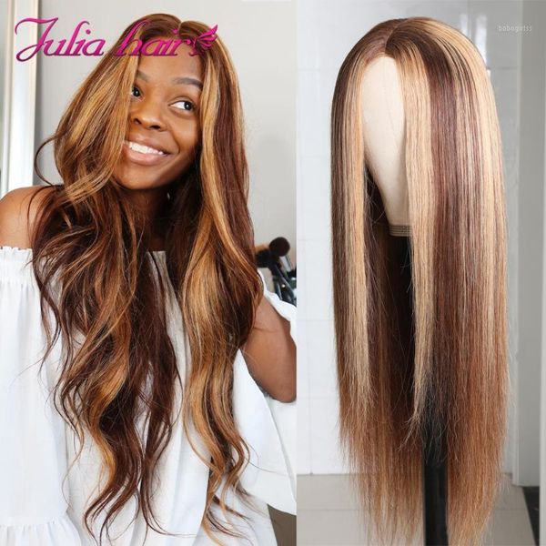 

brazilian highlight lace front human hair wigs pre plucked 4x4 closure wig with baby ombre silk base straight1, Black;brown