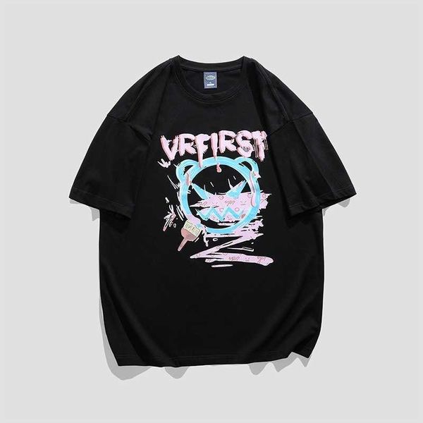 

Guochao t-shirt 2021 new summer inschao brand loose couple short trend hip hop half sleeve men, White