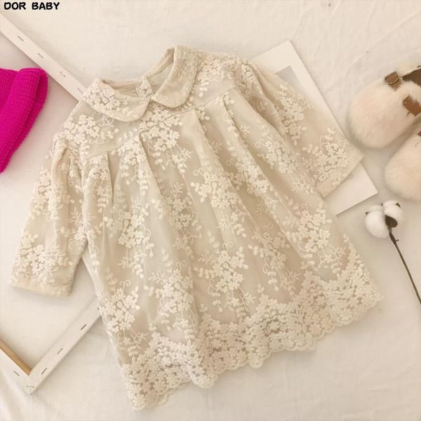 

girls lace dress autumn korean long-sleeved over embroidery princess winter girl's dresses, Red;yellow