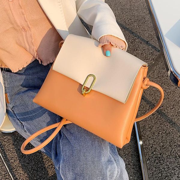 

leather contrast color double layer crossbody bags for women 2021 fashion small shoulder bag female handbags and purses evening