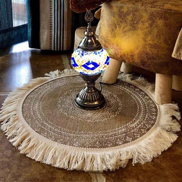 

mats & pads bohemian cotton woven linen placemat table mat 40cm round flower insulation non-slip vintage tassels delicate kitchen decoration