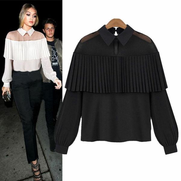 

women's blouses & shirts womens blouse lartern sleeve mesh sheer spliced ruffles solid color shirt fashion casual loose chffion autumn, White