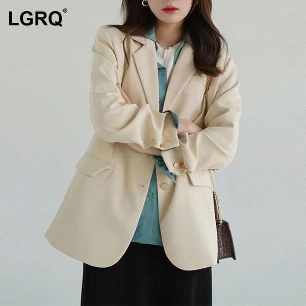 

women's suits & blazers [lgrq] women beige vintage shoulder pads blazer notched neck long sleeve fit jacket fashion tide spring autumn, White;black