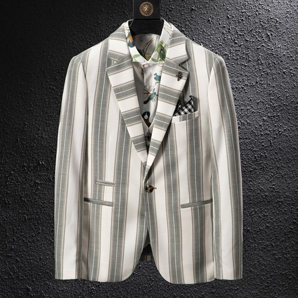 

men's suits & blazers korean fashion men's jacket, striped spring coat wedding casual wear 2021, White;black