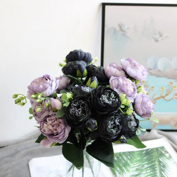 

30cm peony artificial flowers rose pink silk bouquet 5 big heads 4 small bud bride wedding home decoration faux/fake decorative & wreaths