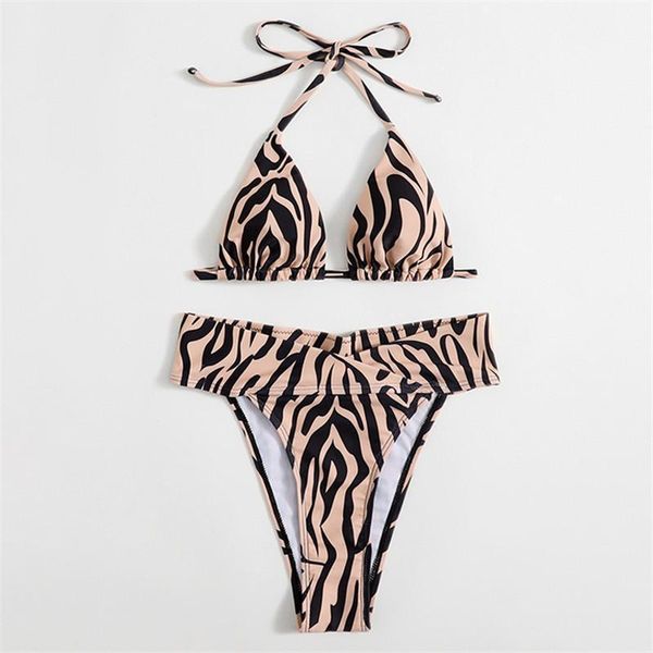 

summer biquinis women zebra printed triangle swimsuits swimwear 2021 padded halter and briefs beach bathing bikini set women's, White;black