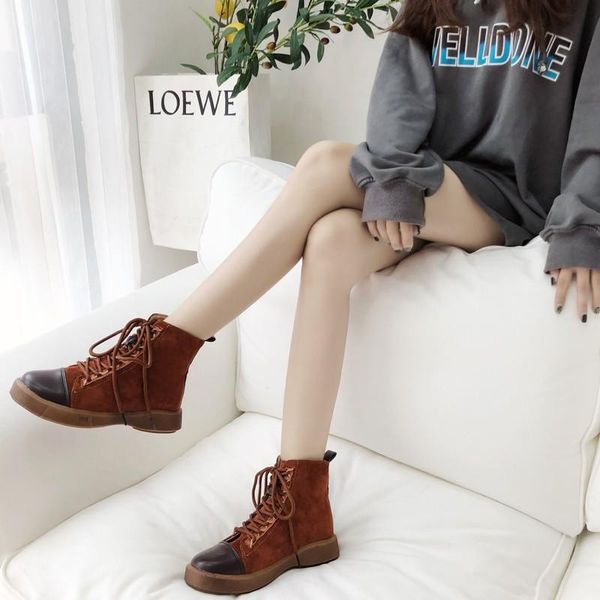 

boots crrcrrcrr women's boot plus size 43 round toe solid color handmade non-slip autumn female shoes fashion all-match women, Black