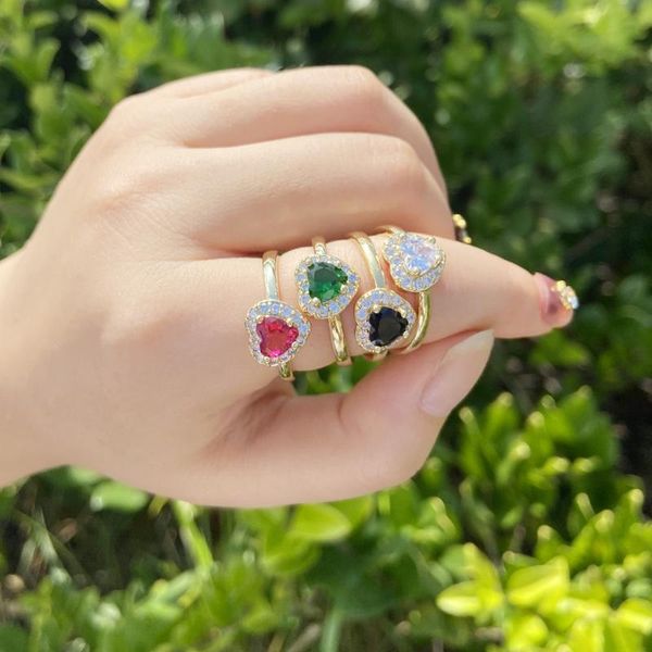 

wedding rings korean shiny zircons heart for women copper 18k gold plated colorful crystal romantic index finger weddings jewelry, Slivery;golden