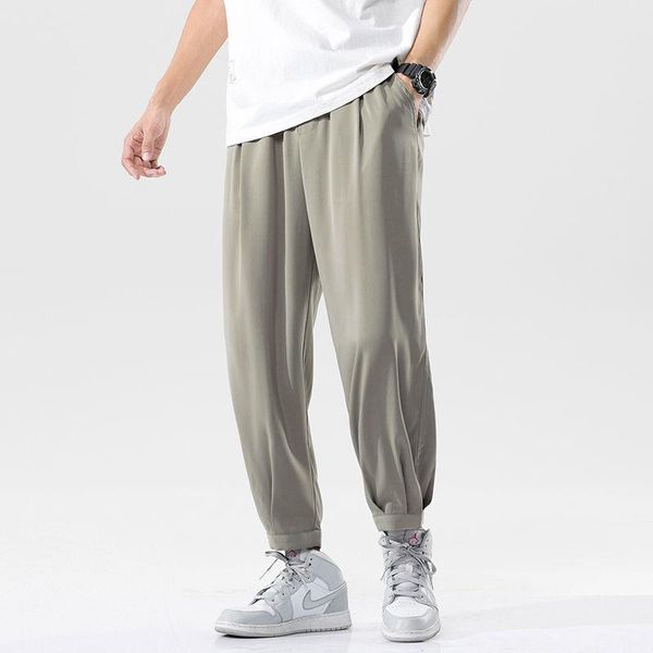 

men's pants minimal men fashion work daily commuting plus size wide leg drawstring sweatpants comfortable sports fitness, Black