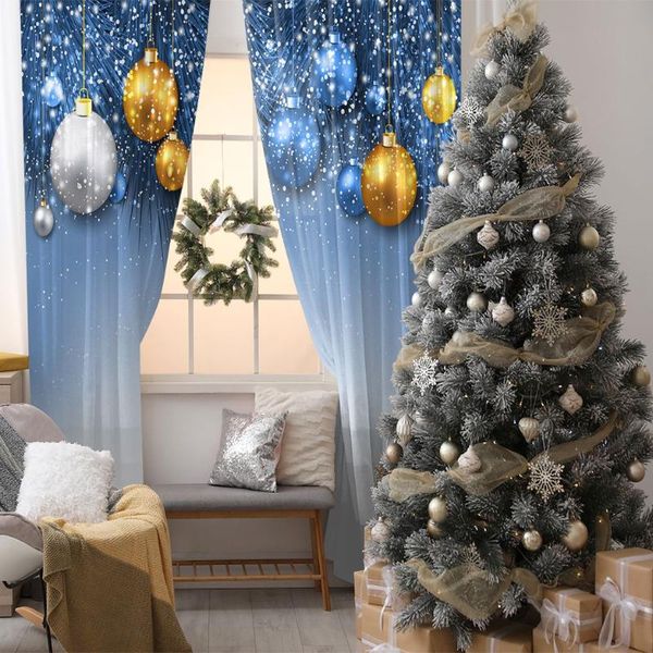 

curtain & drapes christmas decoration golden silver baubles with fir tree branches snowflakes yellow blue white