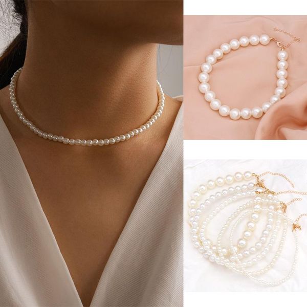 

chokers elegant pearl choker necklace for women girls luxury temperament style simulated clavicle necklaces fashion jewelry gifts, Golden;silver