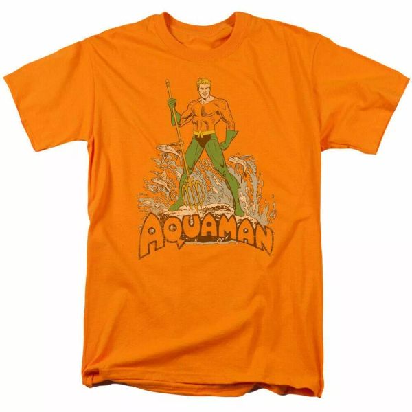 

Aquaman Aquaman Distressed T Shirt Mens Licensed DC Comics Tee Orange, White;black