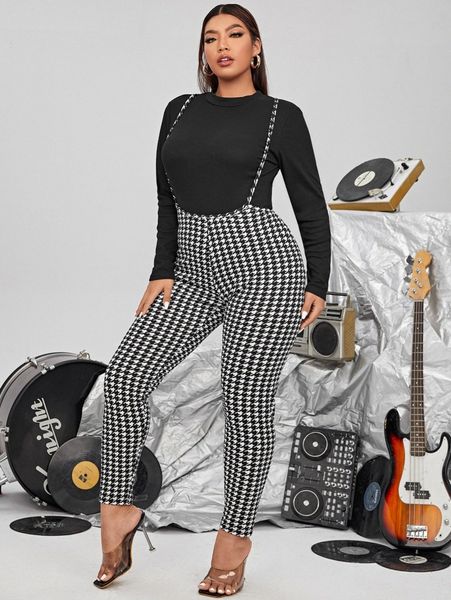 

plus houndstooth overalls without tee m0p3#, Black