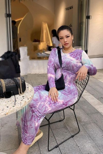 

spring women fashion street girl style long dresses sleeve round neck printed floor-length casual, Black;gray