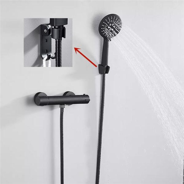 

thermostatic shower set black/chrome brass wall mounted bathroom mixer valve spray-head accessories sets