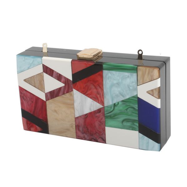 

fashion evening bag hand stitched color contrast single shoulder cross chain acrylic small square dinner