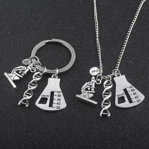 

pendant necklaces sg est biological experimental tool conical flask molecular dna microscope necklace, Silver
