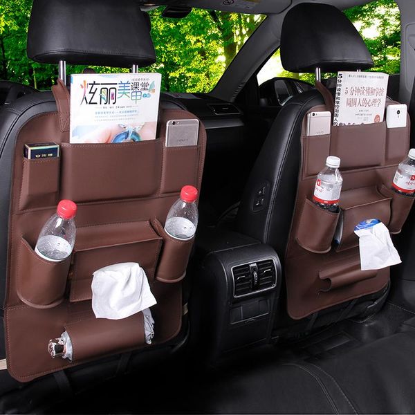

car organizer pu leather seat back storage bag multi-functional hang convenient travel for child anti-kick mats accessories