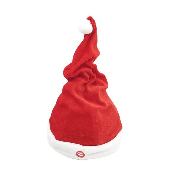 Giocattoli di Natale elettrici rossi Novità musicale Babbo Natale Cappello di peluche morbido Canto divertente Danza Cappellino di Babbo Natale per adulti