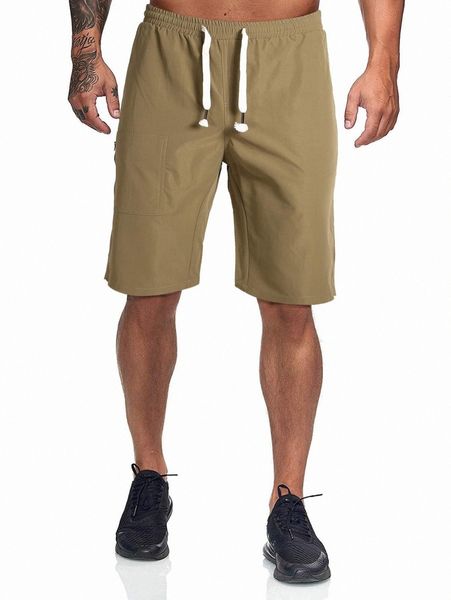 

men solid drawstring waist shorts c59l#, Black
