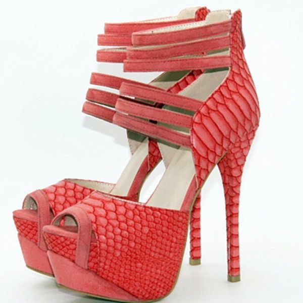 

sandals olomm female fashions platform sandals tall thin heels nice peep toe red shoes womanly plus size 4-.5 z2nj, Black