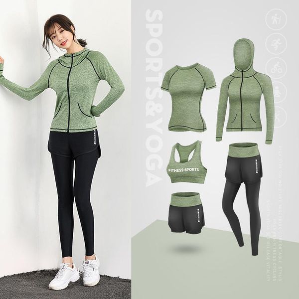 

yoga outfit 5 piece set female gym cloth sport suit shirt + bra shorts athletic workout running fitness clothes