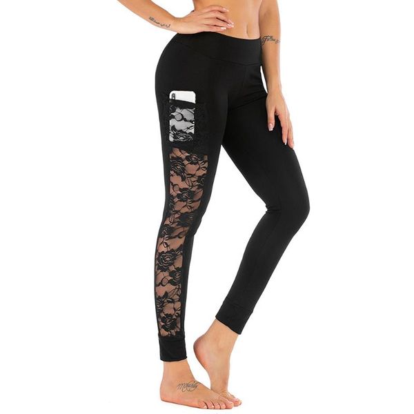 

women's pants & capris seamless compression sport 2021 women lace mesh slim running sportswear stretchy fitness leggings pocket, Black;white