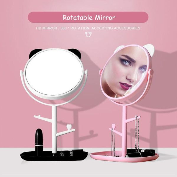 

mirrors pink cat ear cosmetic mirror portable makeup folding panda shape jewelry storage box holder stand table desktop