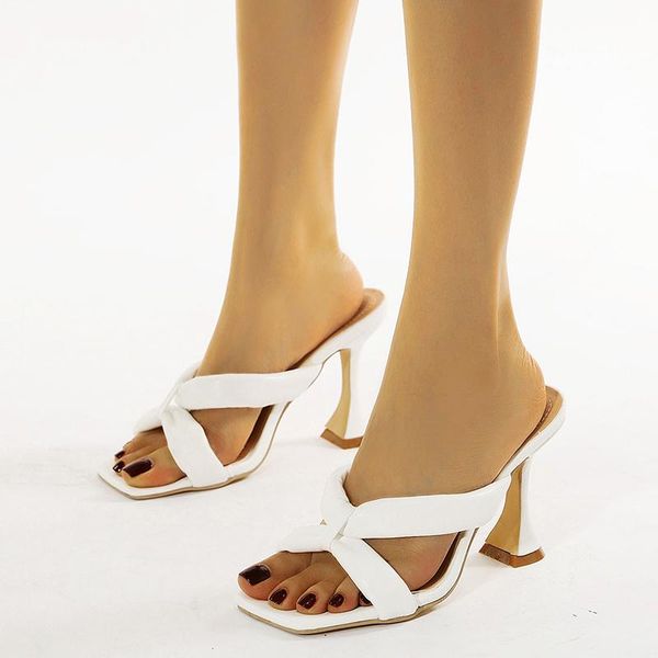 

summer ins fashion women 10.5cm stripper high heels slides mules designer white strap open toe slippers party shoes, Black
