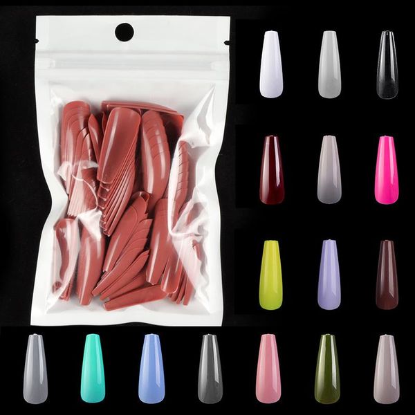 

false nails 100 pcs/bag colored fake nail stiletto tips for extension fully covered coffin armor pasted with glue, Red;gold