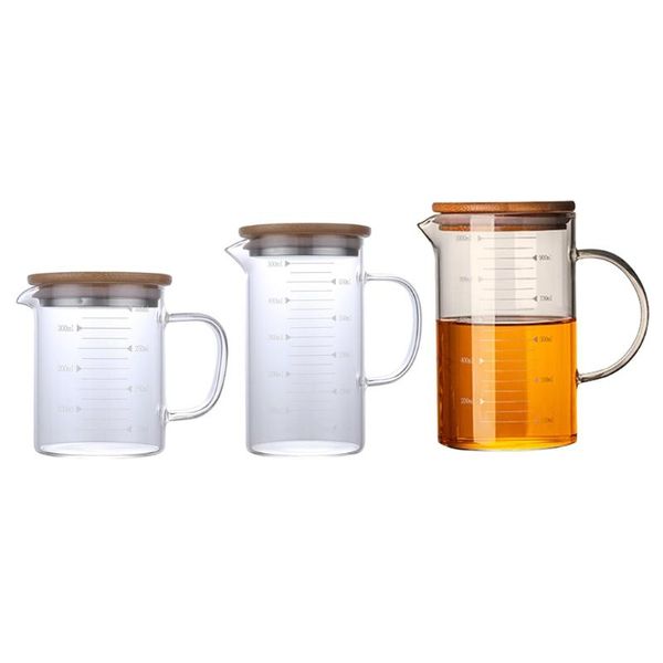 

mugs graduated beaker mug with handle and durable bamboo lid borosilicate glass multi-function food grade measuring cup