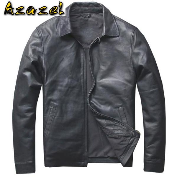 

men's leather & faux spring mens real sheepskin jackets and coats flight genuine xxxxxl european american style a576, Black