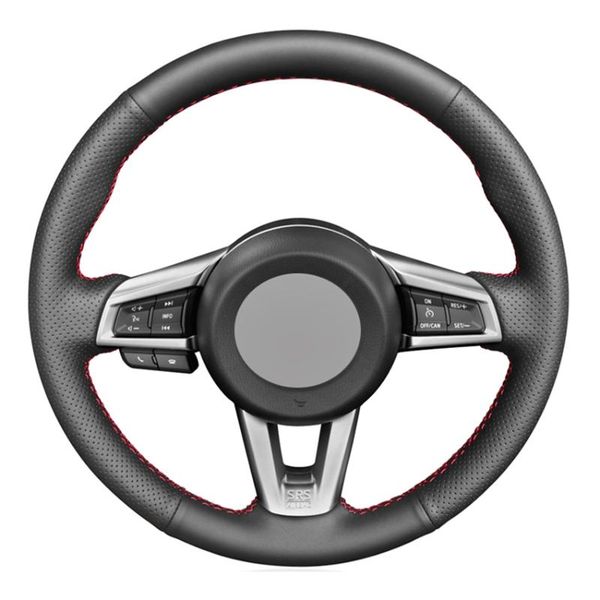 

steering wheel covers black pu faux leather diy hand-stitched car cover for mx-5 2021