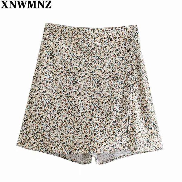 Impresso Shorts de Cintura Alta Mulheres Bermudas Moda Saia Mulher Verão Casual Beach Split Button Zip Calças Curtas 210520