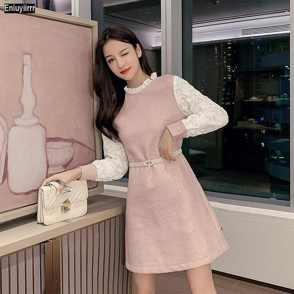 

casual dresses women 2021 year christmas date wear patchwork pink cute mini party dress, Black;gray