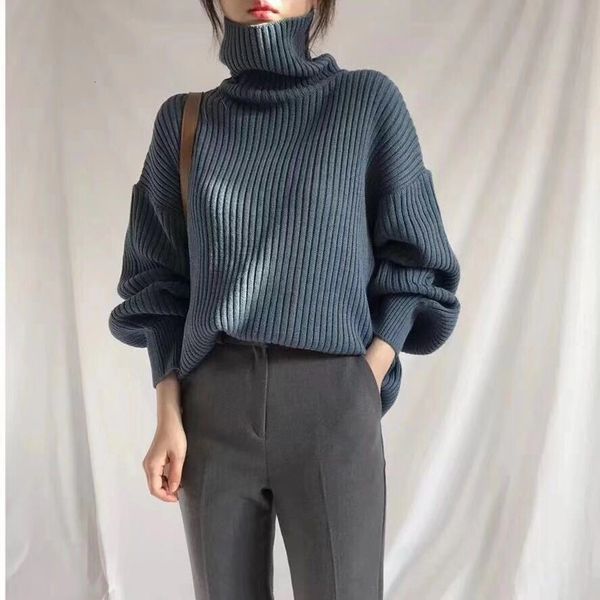 

women's sweaters high korean turtleneck women's knitted sweater lazy winter oaf fluffy pullovers solid colour femme s krf3, White;black