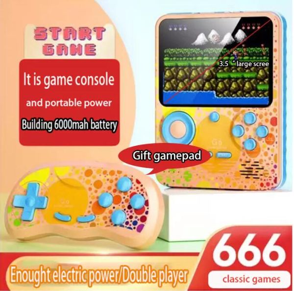 Console per videogiochi portatile per bambini G6 Console per videogiochi portatile da 3,5 pollici Giocatore di gioco 666 in 1 Due gamepad Batteria da 6000 mAh per ricaricare il telefono 001