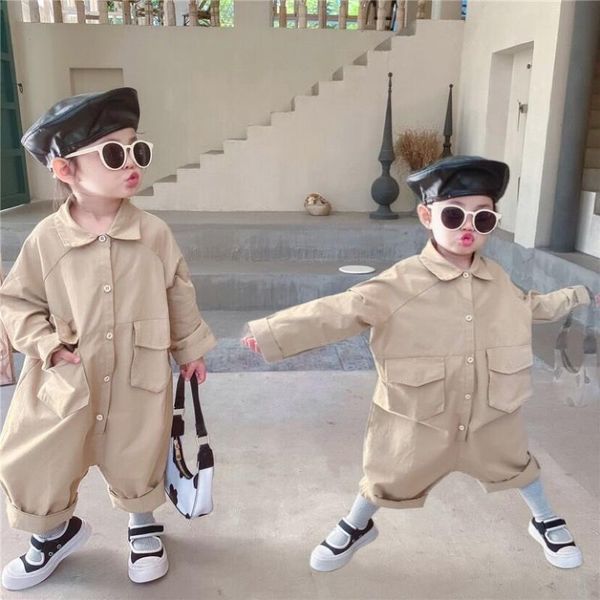

trousers loose khaki buttons overalls rompers trousersÂ children baby boys girls pants spring toddler kids pocket 2021 high quality, Blue