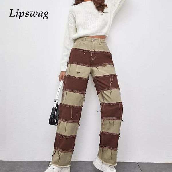 

women's jeans fashion spring high waist women pants 2021 patchwork plaid stretchy causal button pocket trouser streetwear joggers, Blue