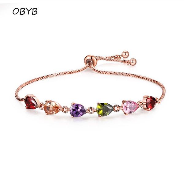 

link, chain obyb fashion crystal couple bracelet luxury micro-inlaid zircon ladies simple adjustable hand jewelry, Black