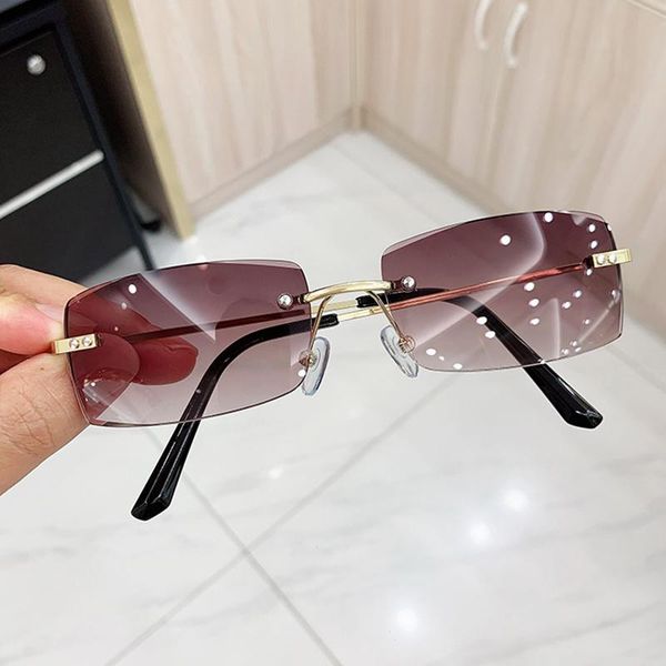 

sunglasses vintage brown square for women 2021 small rectangle rimless sun glasses female gradient mirror uv400, White;black