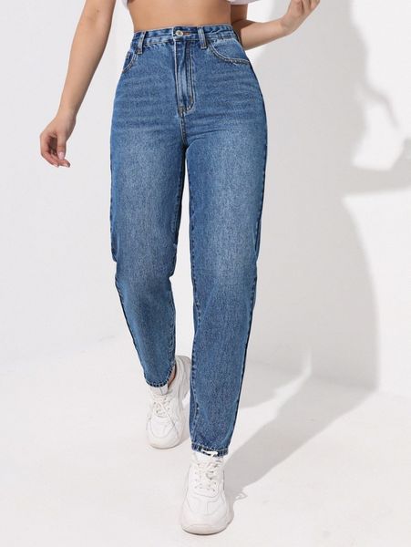 

high waisted zip fly mom fit jeans s5dr#, Blue