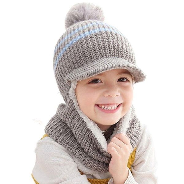 

hair accessories n80c girls boys winter warm hat toddler earflap hood baby fleece lining beanie, Slivery;white