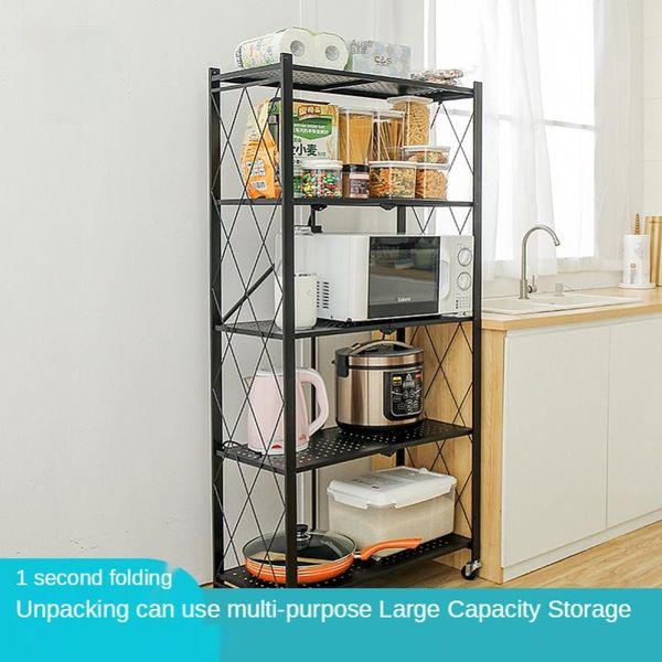 

folding large weight storage rack floor multi-layer push-pull mobile kitchen micro sundries balcony flower bottles & jars